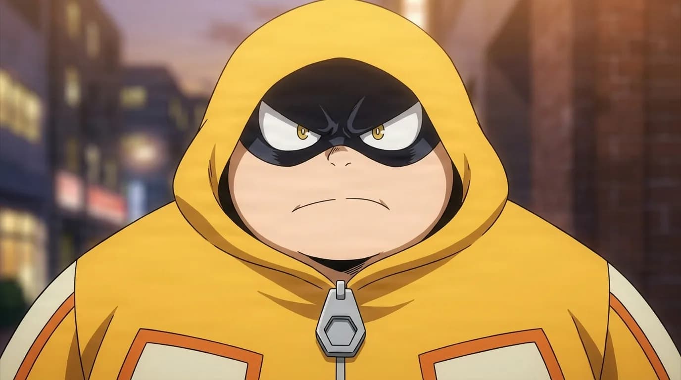 Taishiro Toyomitsu from My Hero Academia in a close-framed cel-shaded anime scene with a detailed environment