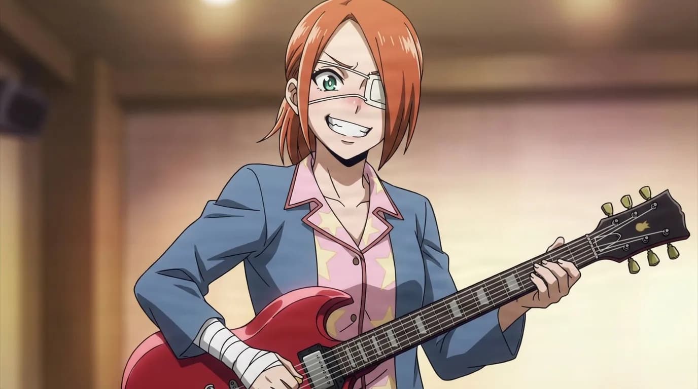 Tamao Oguro from My Hero Academia in a close-framed cel-shaded anime scene with a detailed environment