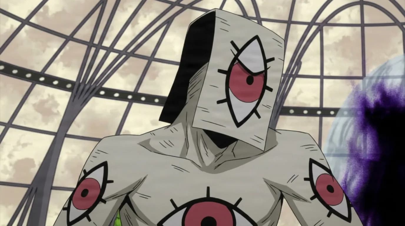 Thousand Eyes from My Hero Academia in a close-framed cel-shaded anime scene with a detailed environment