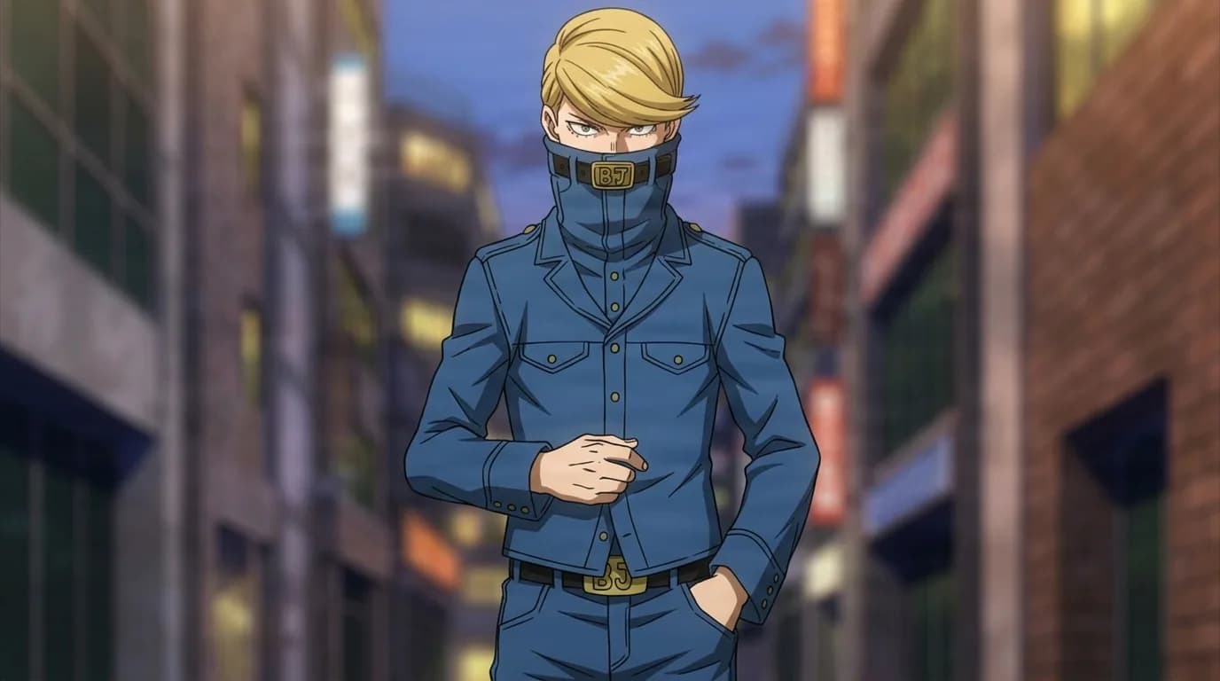 Tsunagu Hakamada from My Hero Academia in a close-framed cel-shaded anime scene with a detailed environment