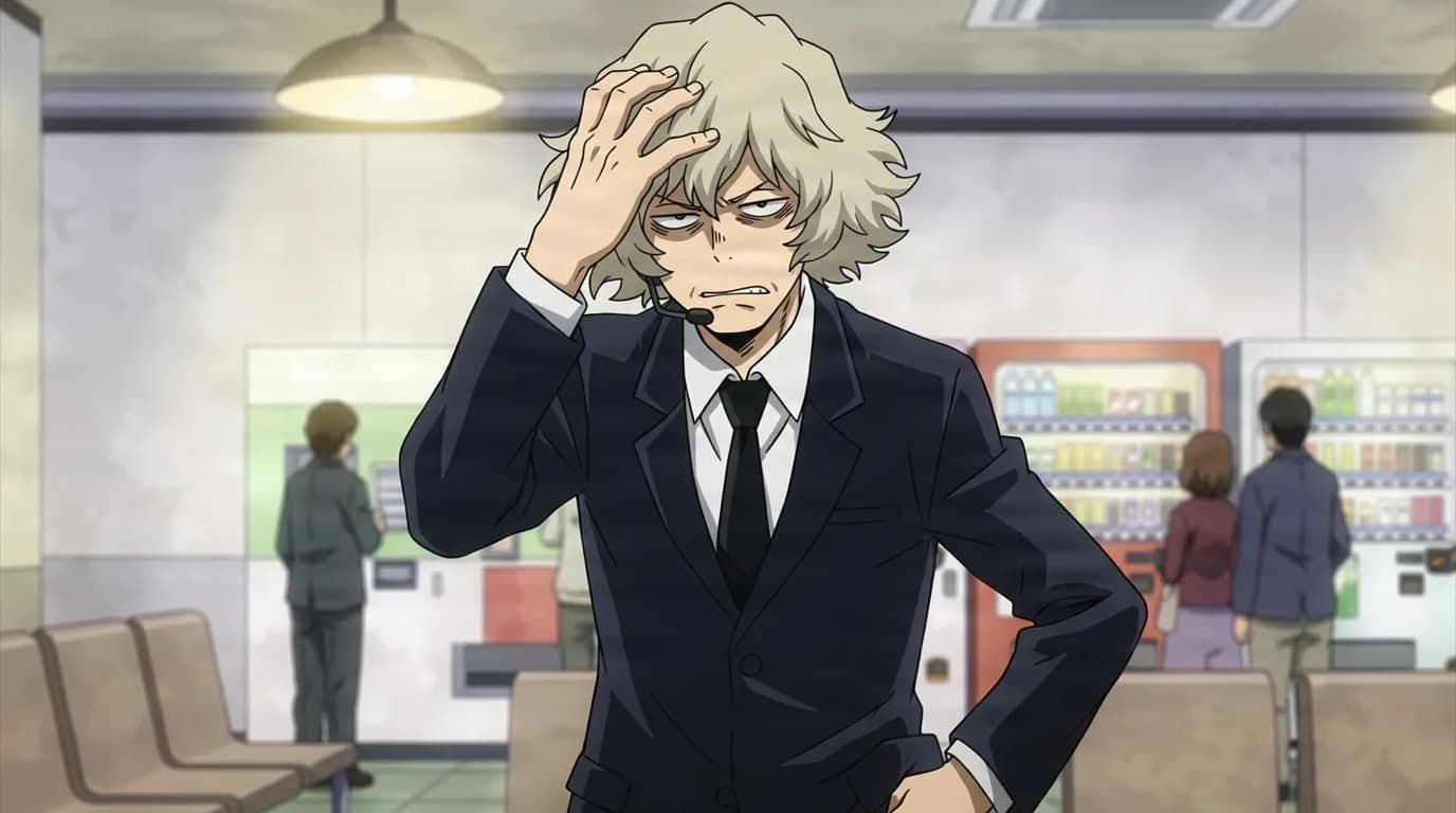 Yokumiru Mera from My Hero Academia in a close-framed cel-shaded anime scene with a detailed environment