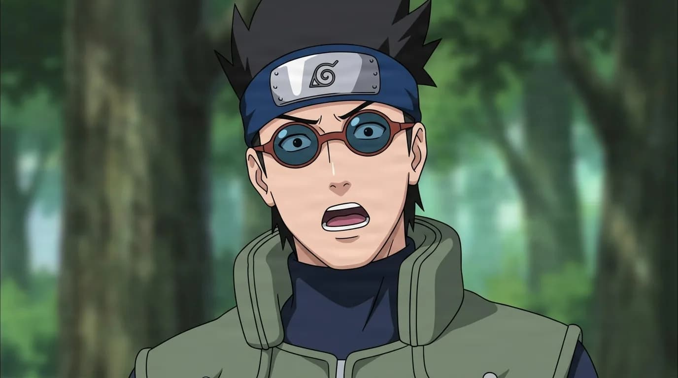 Aoba Yamashiro from Naruto in a close-framed cel-shaded anime scene with a detailed environment