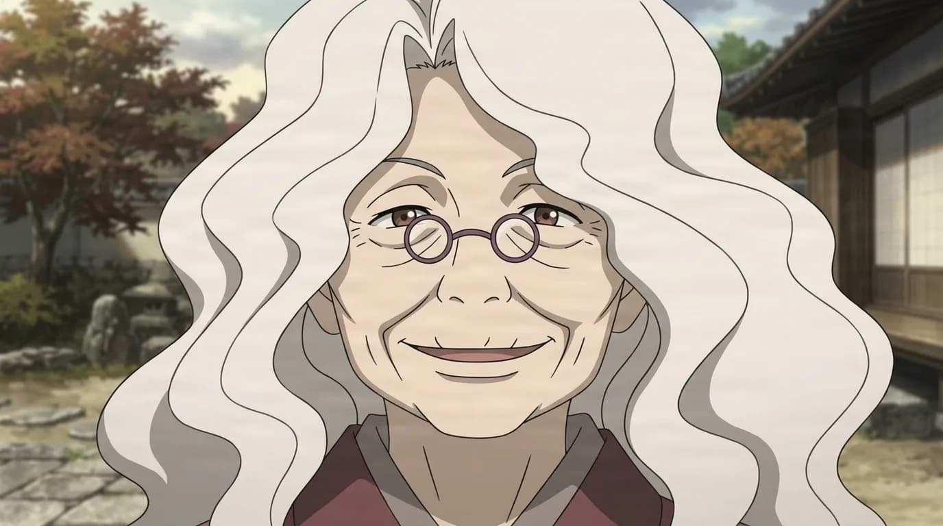 Asaki from Naruto in a close-framed cel-shaded anime scene with a detailed environment