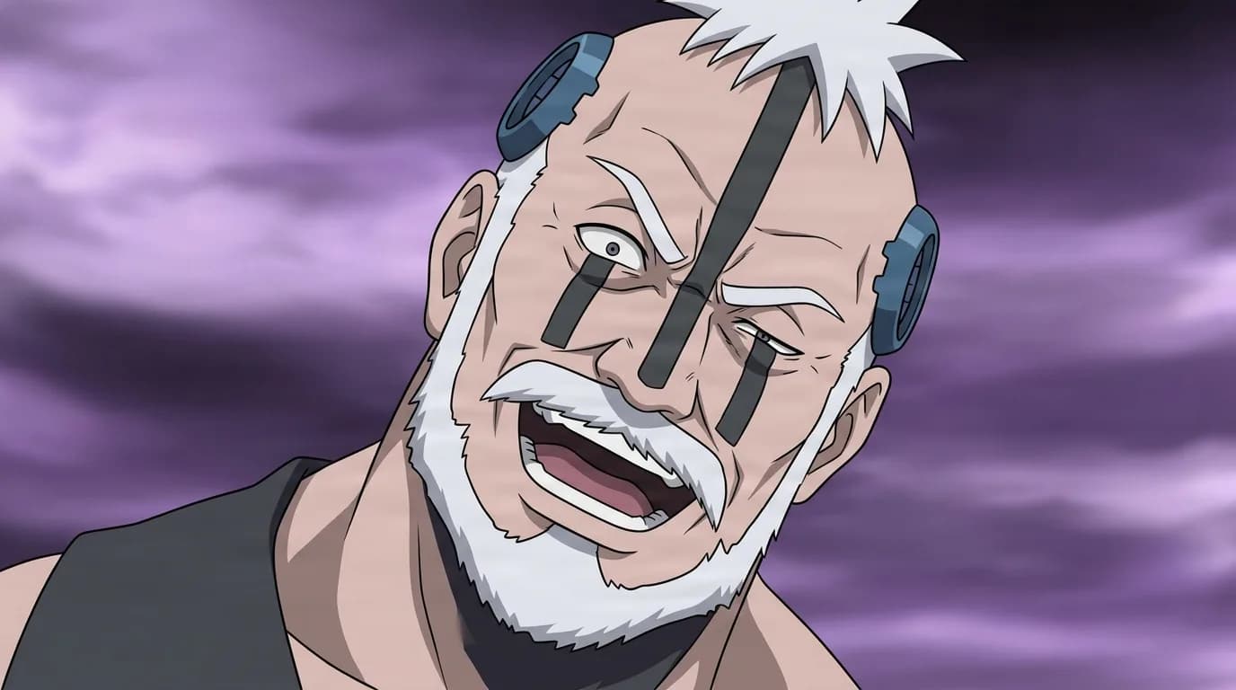 Boro from Naruto in a close-framed cel-shaded anime scene with a detailed environment