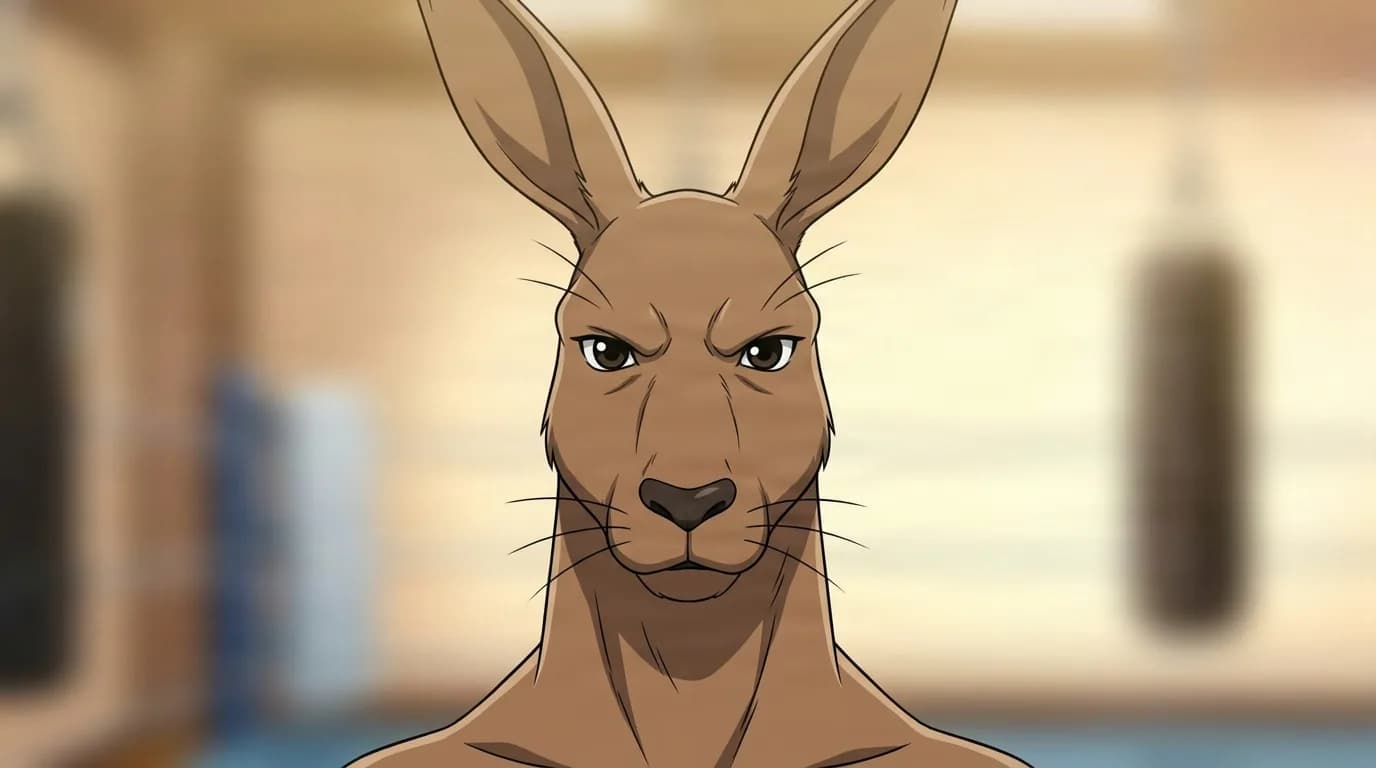Boxing Kangaroos from Naruto in a close-framed cel-shaded anime scene with a detailed environment