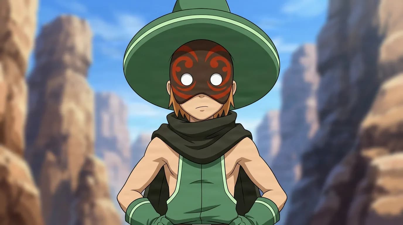 Dōshin من ناروتو في مشهد أنمي بتظليل خلوي بإطار قريب مع بيئة مفصّلة