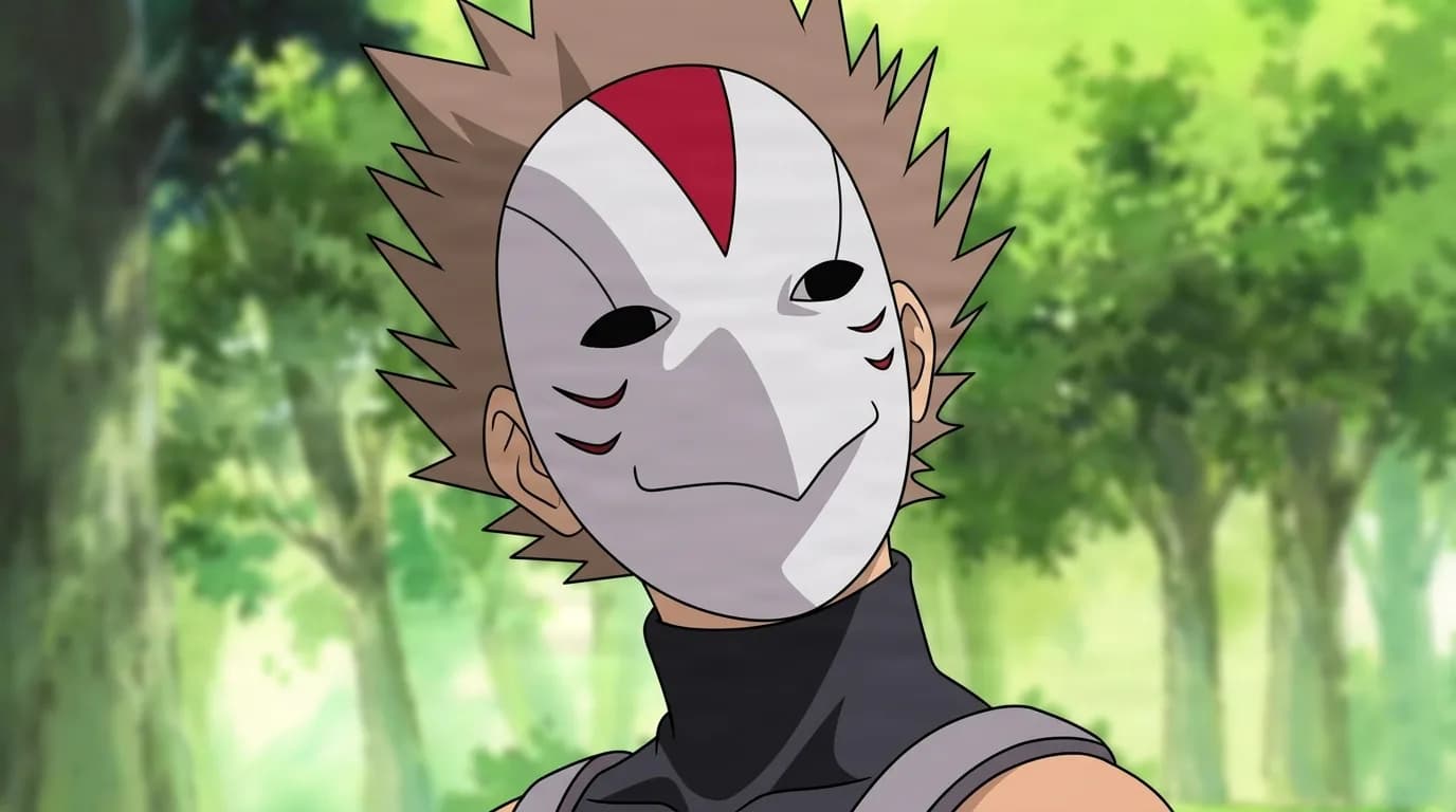 Eagle-Masked Anbu Member from Naruto in a close-framed cel-shaded anime scene with a detailed environment