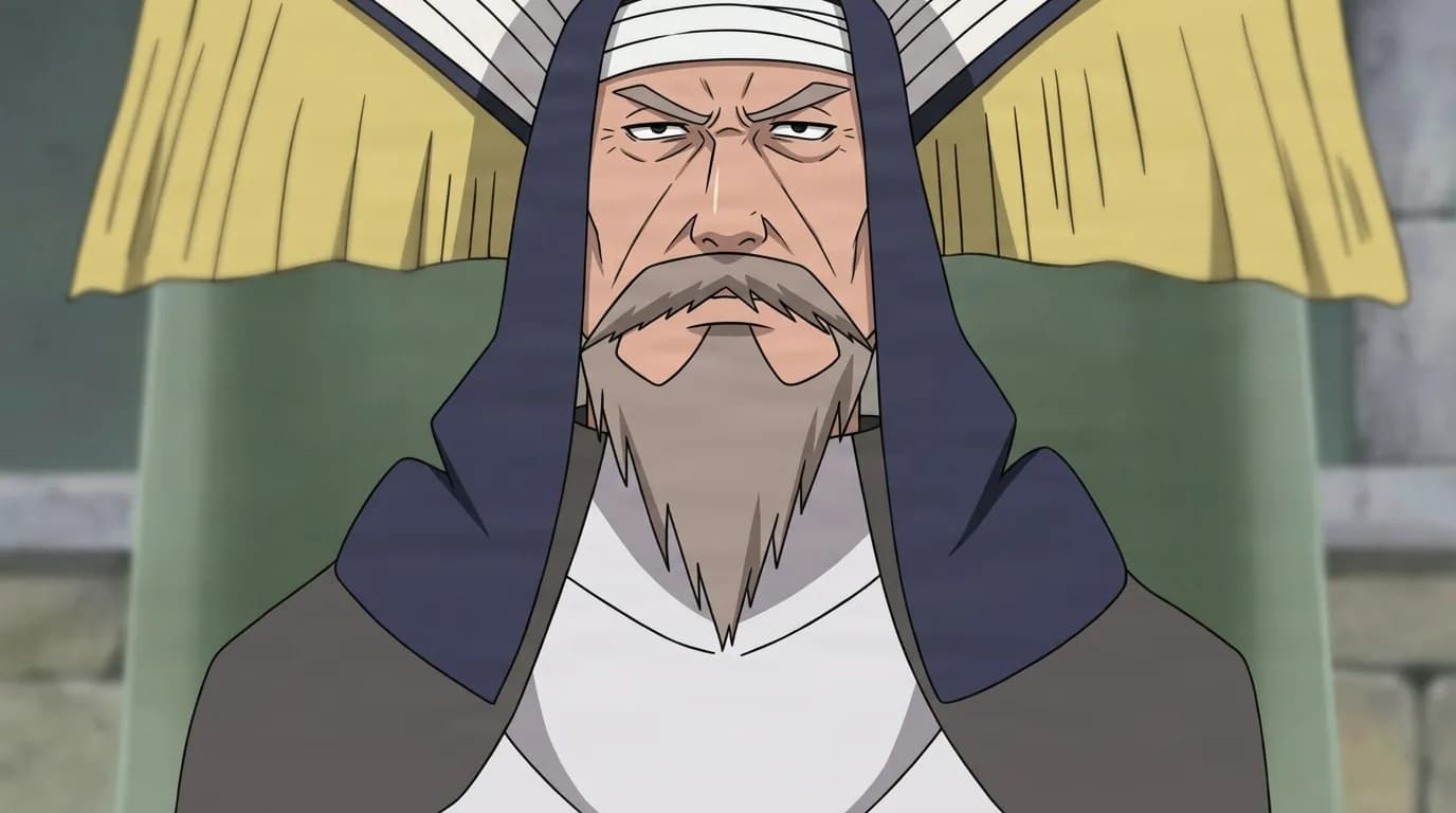 Earth Daimyō from Naruto in a close-framed cel-shaded anime scene with a detailed environment