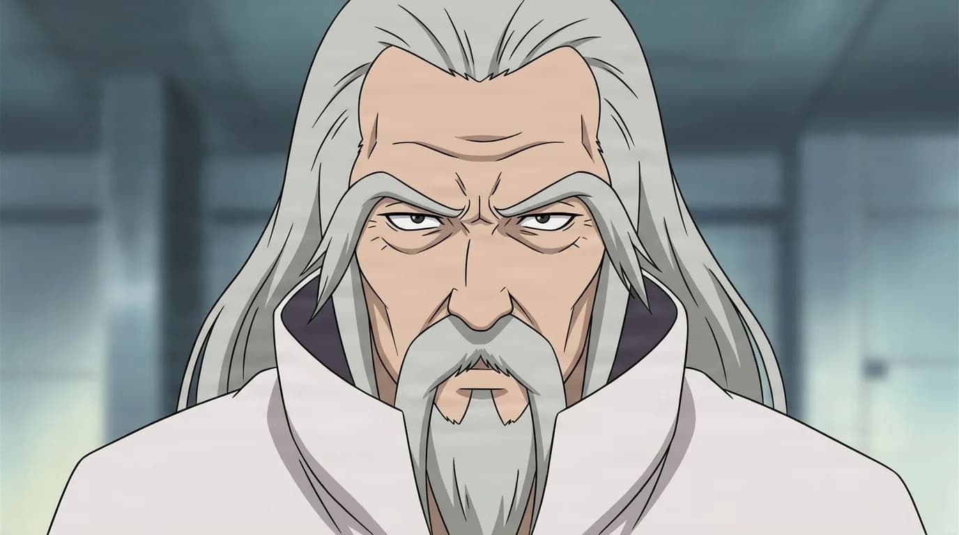En no Gyōja from Naruto in a close-framed cel-shaded anime scene with a detailed environment