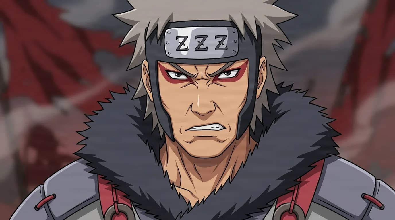 Enzo Tenrō from Naruto in a close-framed cel-shaded anime scene with a detailed environment
