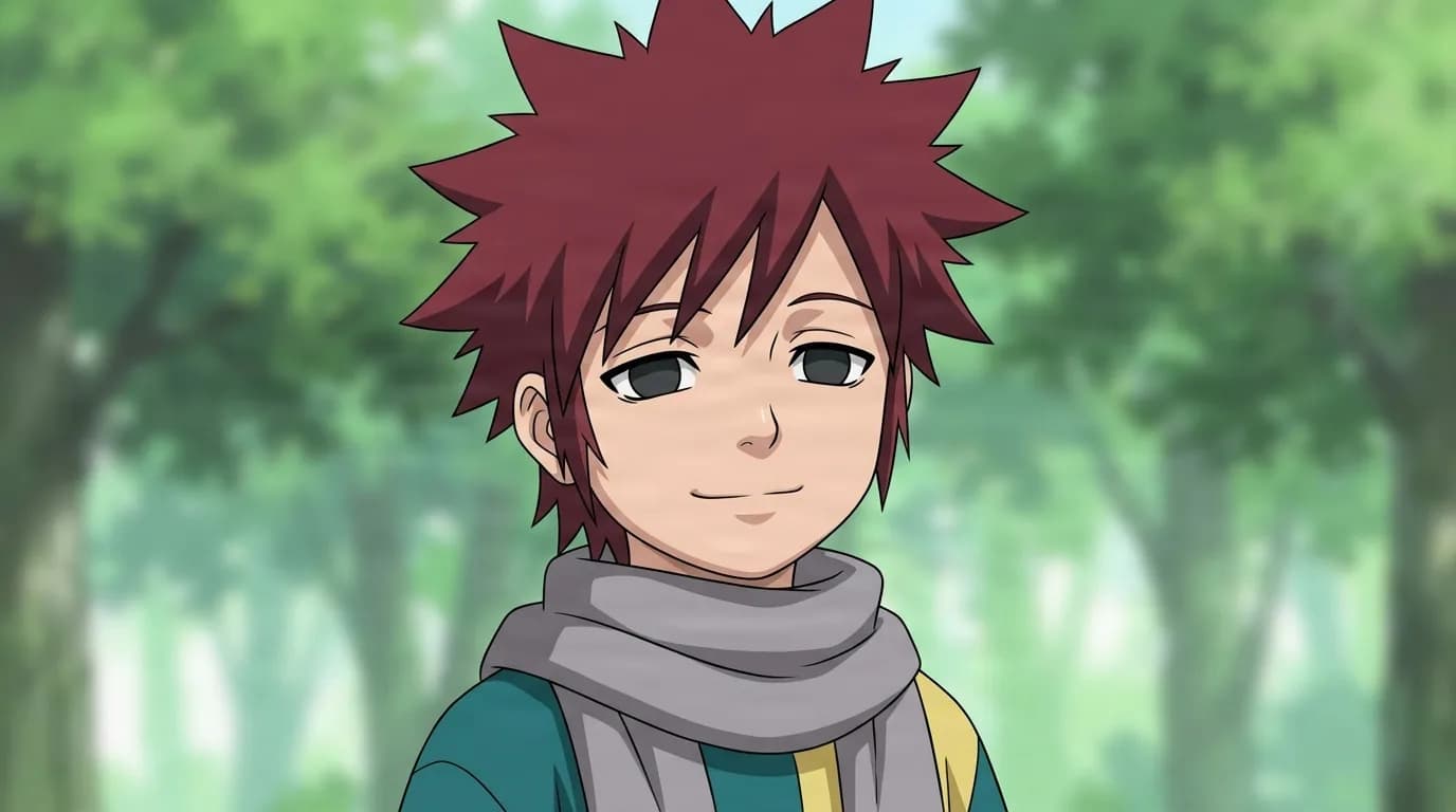 『NARUTO』のキャラクター、フキ。細部まで描き込まれた背景を伴う、クローズアップのセル画調アニメシーンとして描かれている。