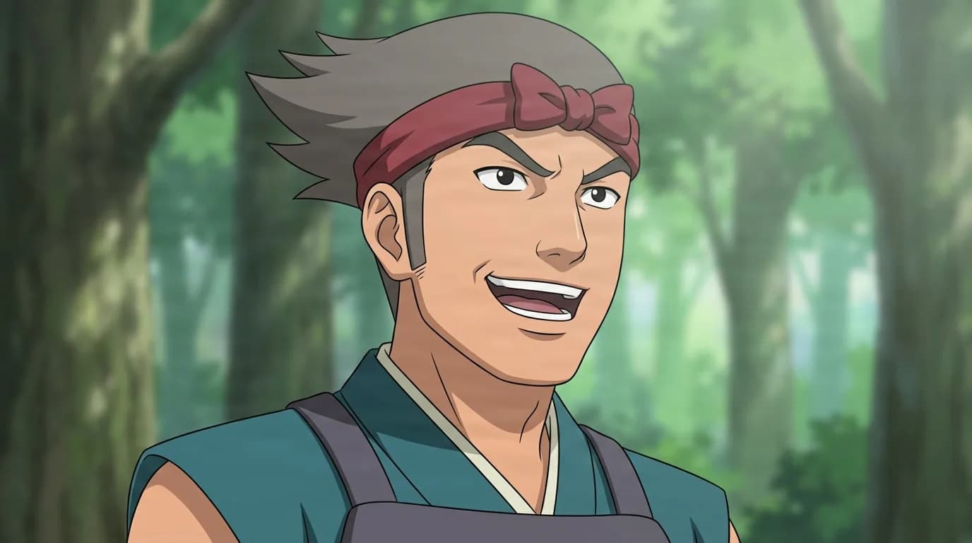 Fukusuke Hikyakuya from Naruto in a close-framed cel-shaded anime scene with a detailed environment