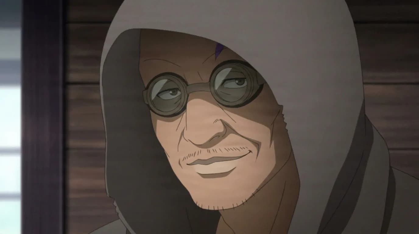 Funamushi from Naruto in a close-framed cel-shaded anime scene with a detailed environment