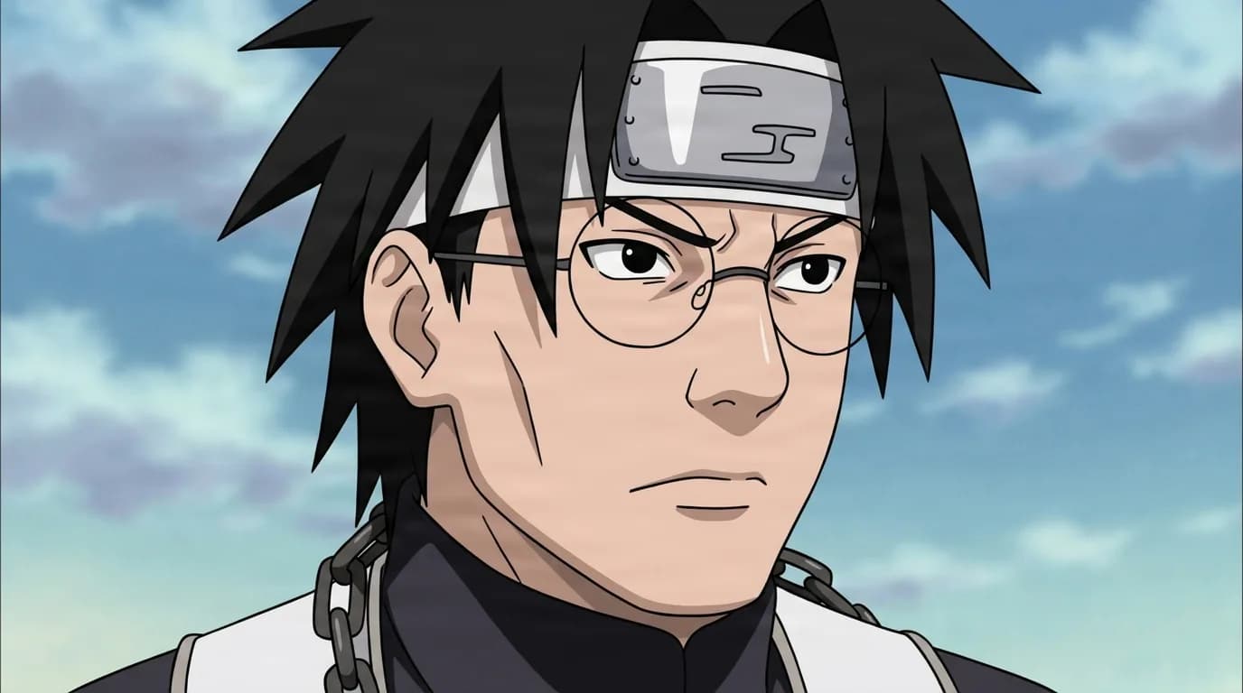 Furui from Naruto in a close-framed cel-shaded anime scene with a detailed environment