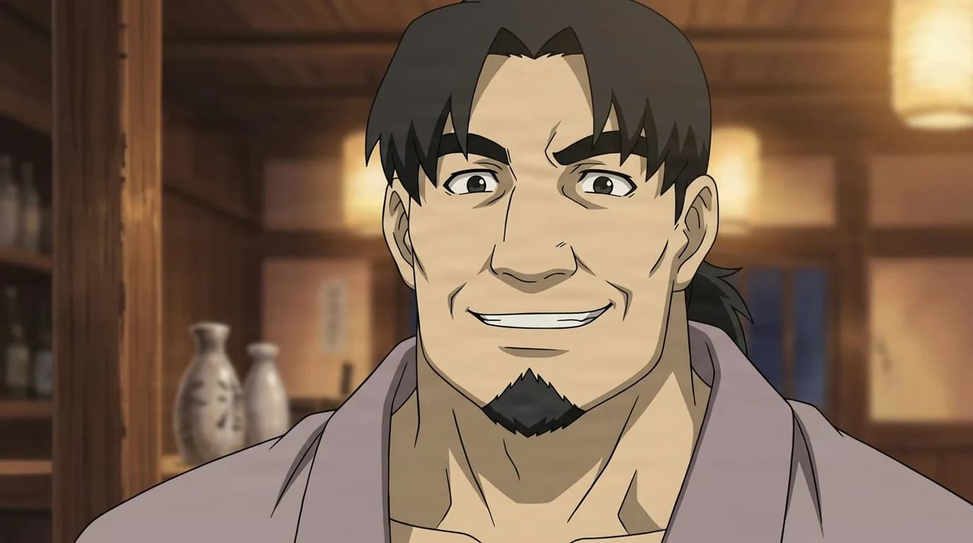 Gantetsu from Naruto in a close-framed cel-shaded anime scene with a detailed environment