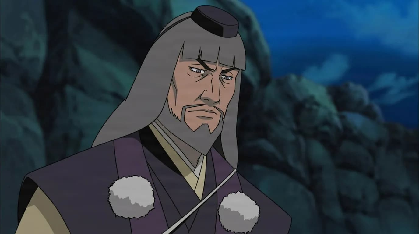 Gosunkugi from Naruto in a close-framed cel-shaded anime scene with a detailed environment