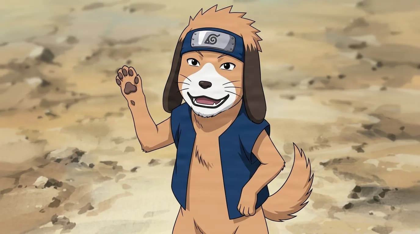 Guruko from Naruto in a close-framed cel-shaded anime scene with a detailed environment