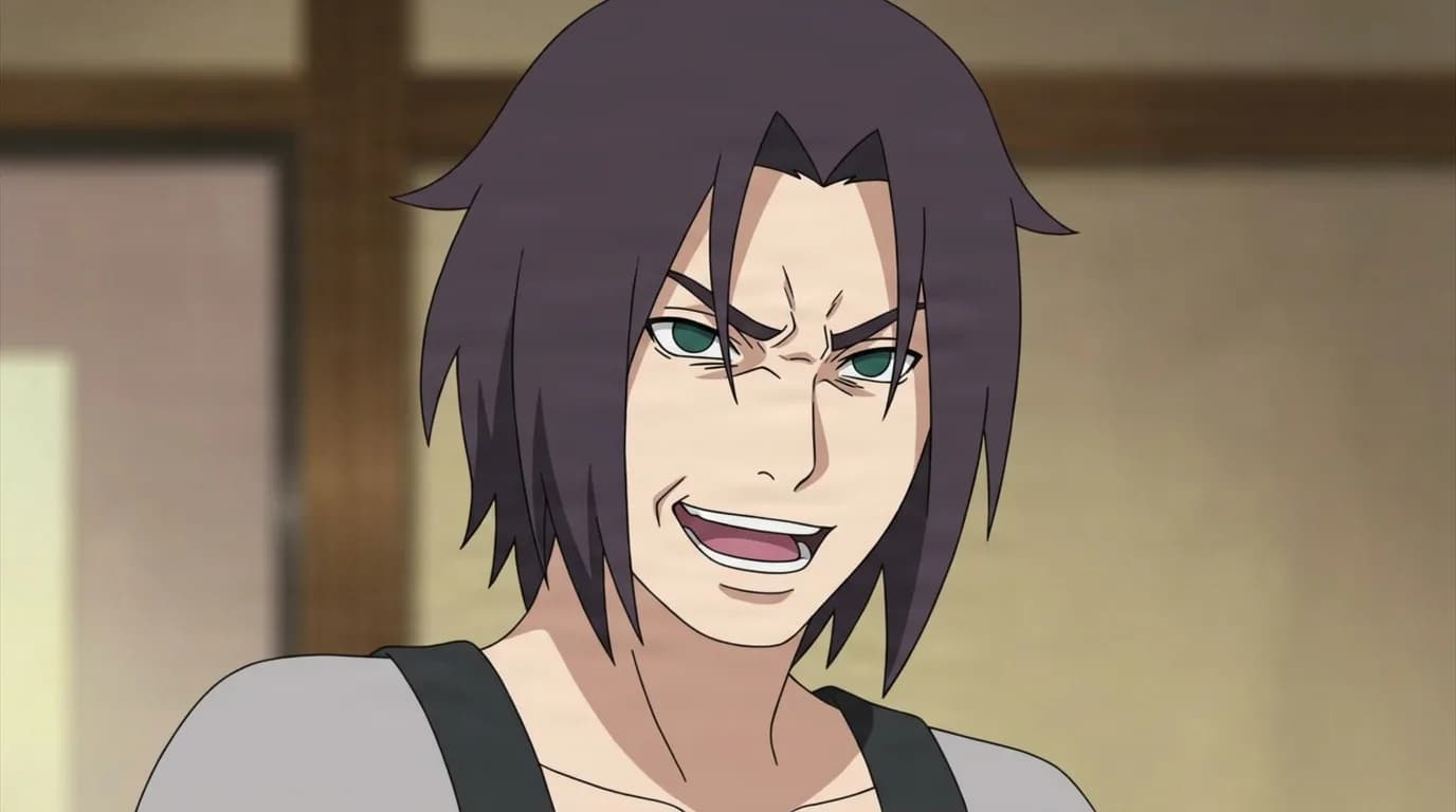 Haguruma from Naruto in a close-framed cel-shaded anime scene with a detailed environment