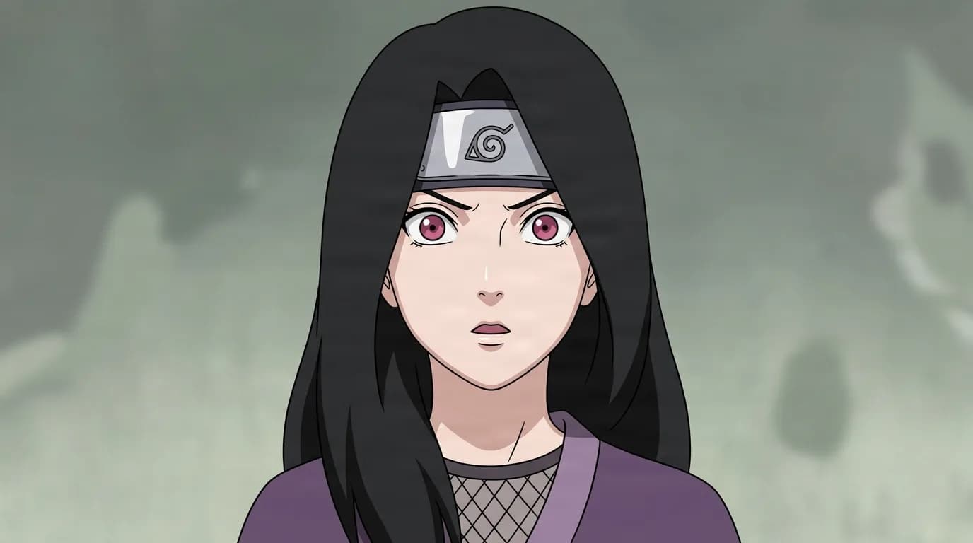 Hana Kaka from Naruto in a close-framed cel-shaded anime scene with a detailed environment