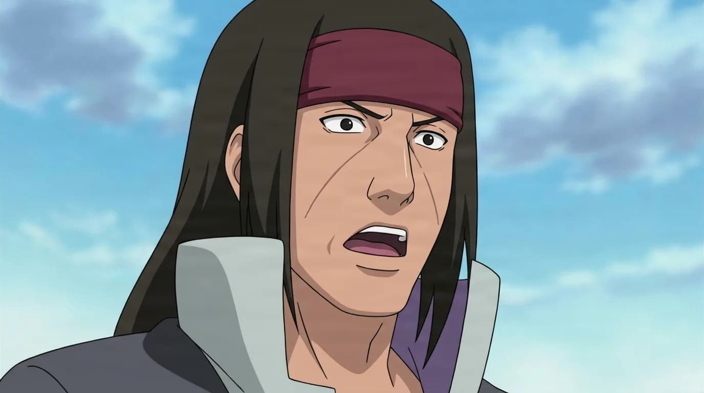 Hanzaki from Naruto in a close-framed cel-shaded anime scene with a detailed environment