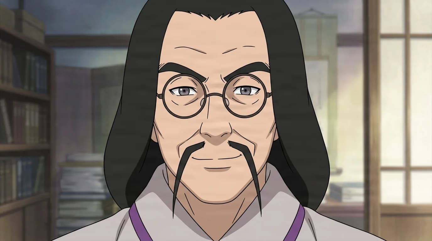 Harusame from Naruto in a close-framed cel-shaded anime scene with a detailed environment