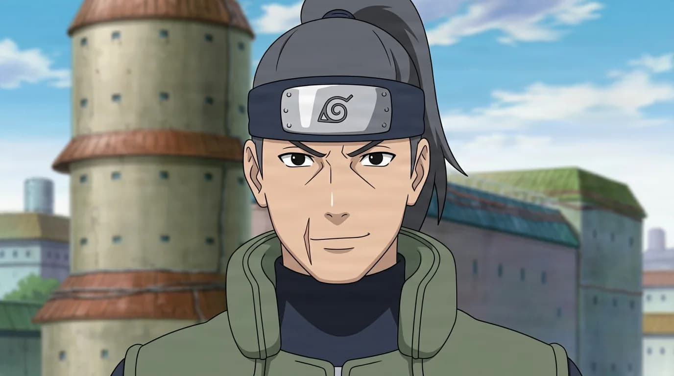 『NARUTO』のキャラクター、白雲ハヤマ。細部まで描き込まれた背景を伴う、クローズアップのセル画調アニメシーンとして描かれている。