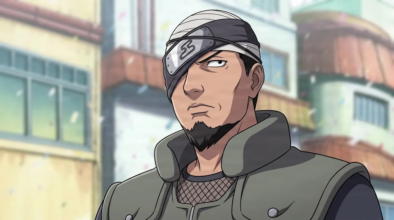 Head Ninja of Kumogakure from Naruto in a close-framed cel-shaded anime scene with a detailed environment
