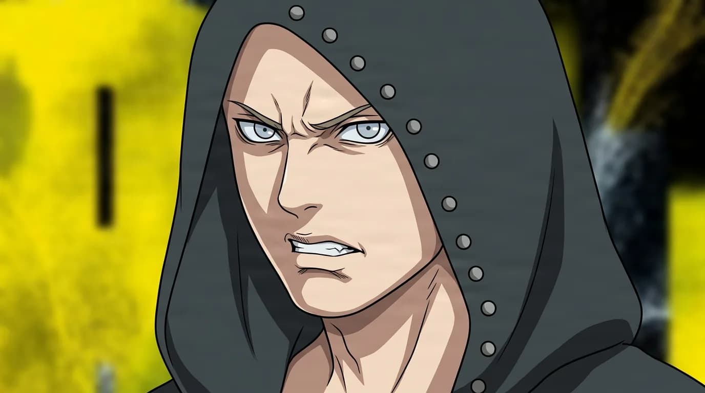 Hidari from Naruto in a close-framed cel-shaded anime scene with a detailed environment