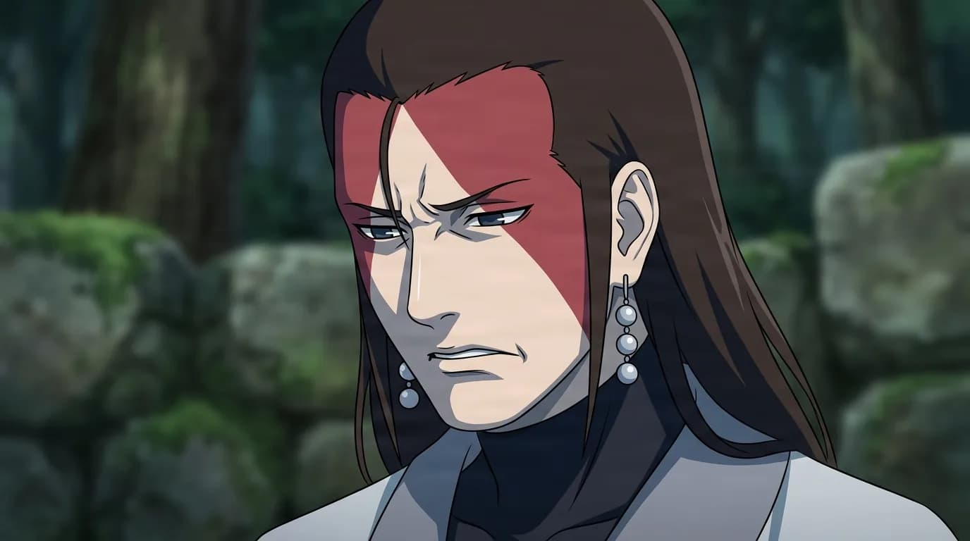 Hidari (missing-nin) from Naruto in a close-framed cel-shaded anime scene with a detailed environment