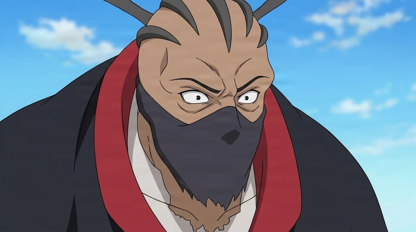Hiruko from Naruto in a close-framed cel-shaded anime scene with a detailed environment