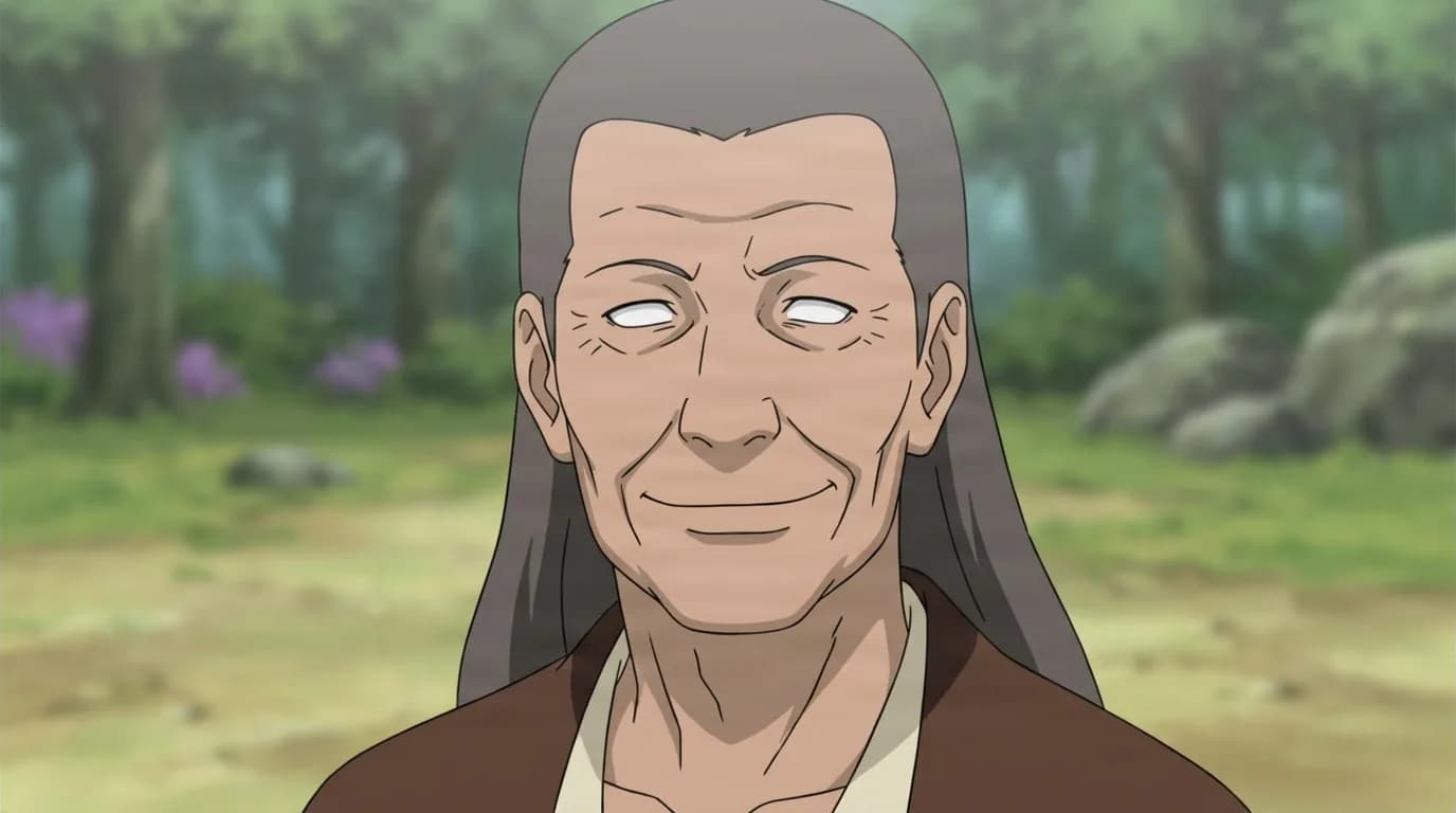 Hyūga Elder from Naruto in a close-framed cel-shaded anime scene with a detailed environment