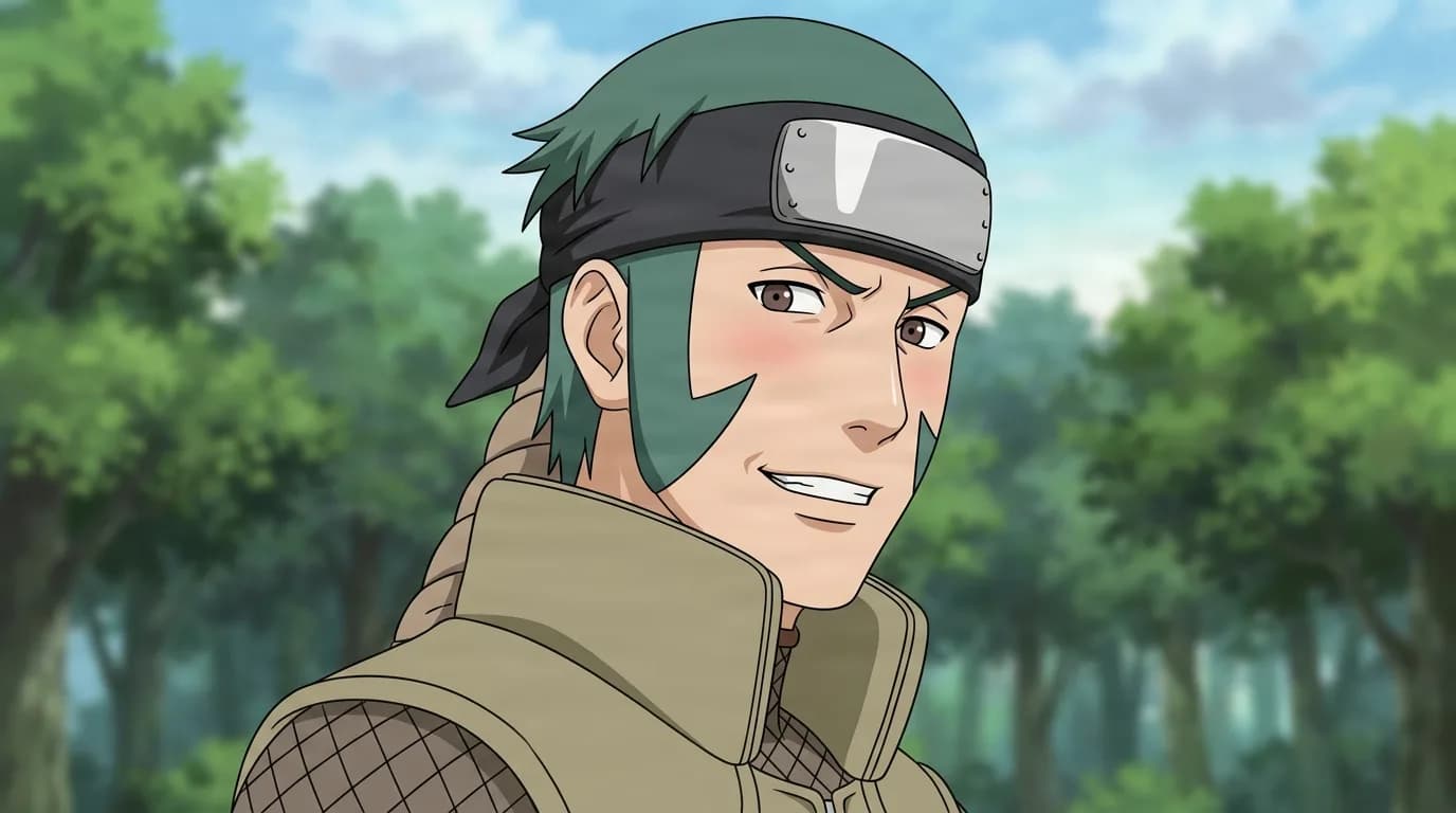 Iggy from Naruto in a close-framed cel-shaded anime scene with a detailed environment