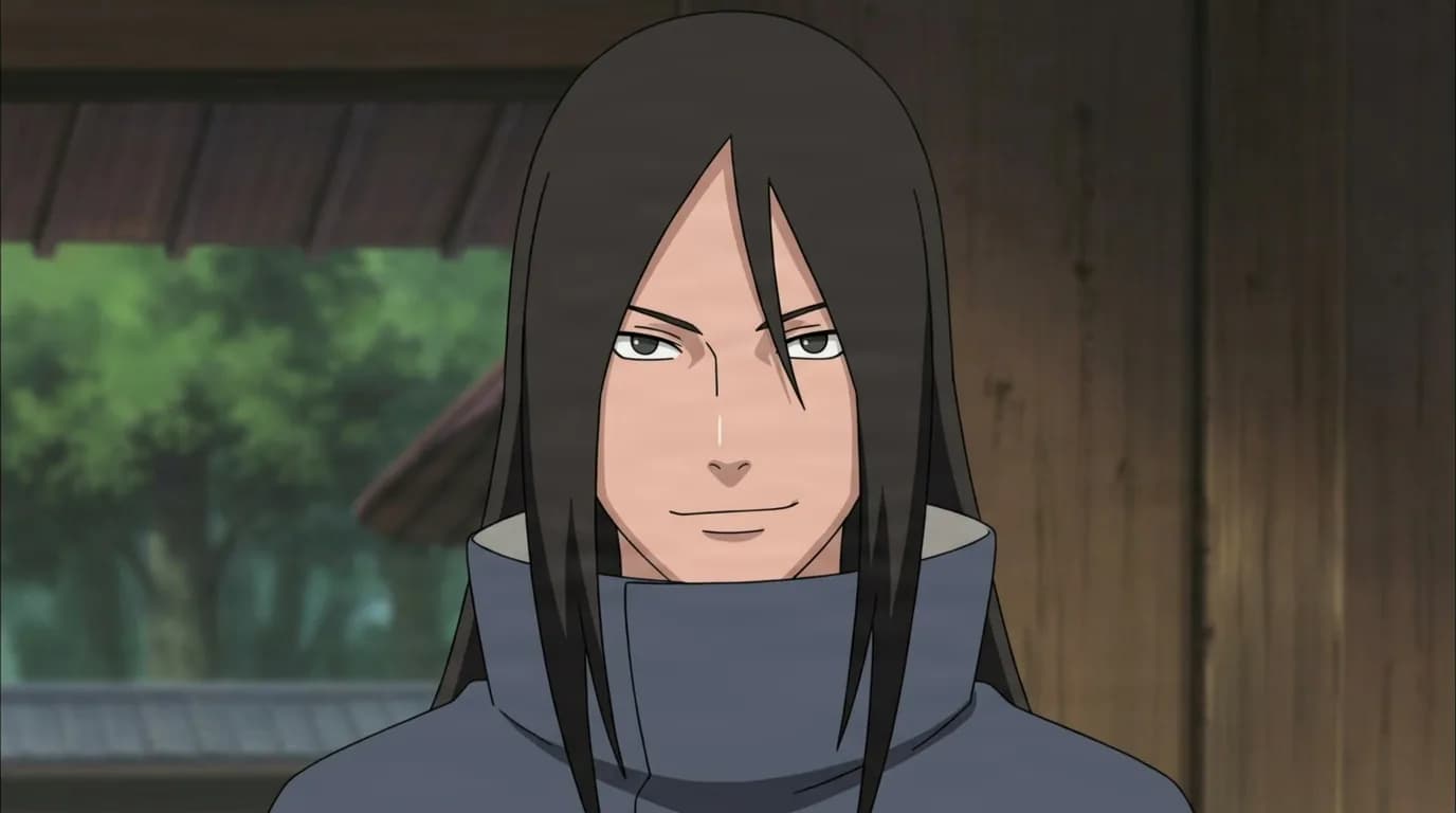 『NARUTO』のキャラクター、うちはイナビ。細部まで描き込まれた背景を伴う、クローズアップのセル画調アニメシーンとして描かれている。