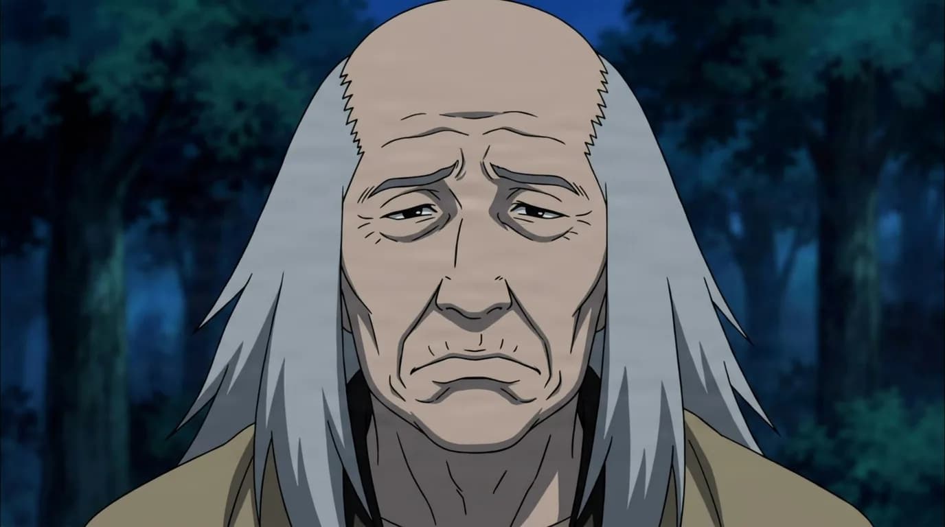 Iō from Naruto in a close-framed cel-shaded anime scene with a detailed environment