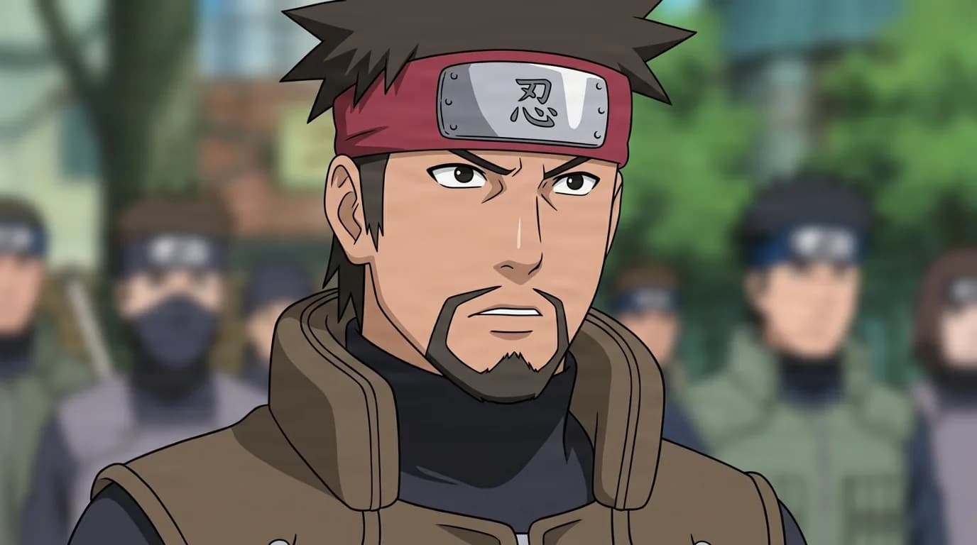 『NARUTO』のキャラクター、イッタン。細部まで描き込まれた背景を伴う、クローズアップのセル画調アニメシーンとして描かれている。