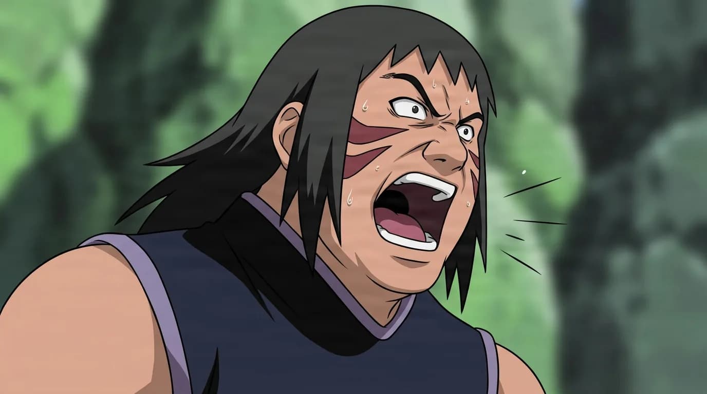 Jiga from Naruto in a close-framed cel-shaded anime scene with a detailed environment