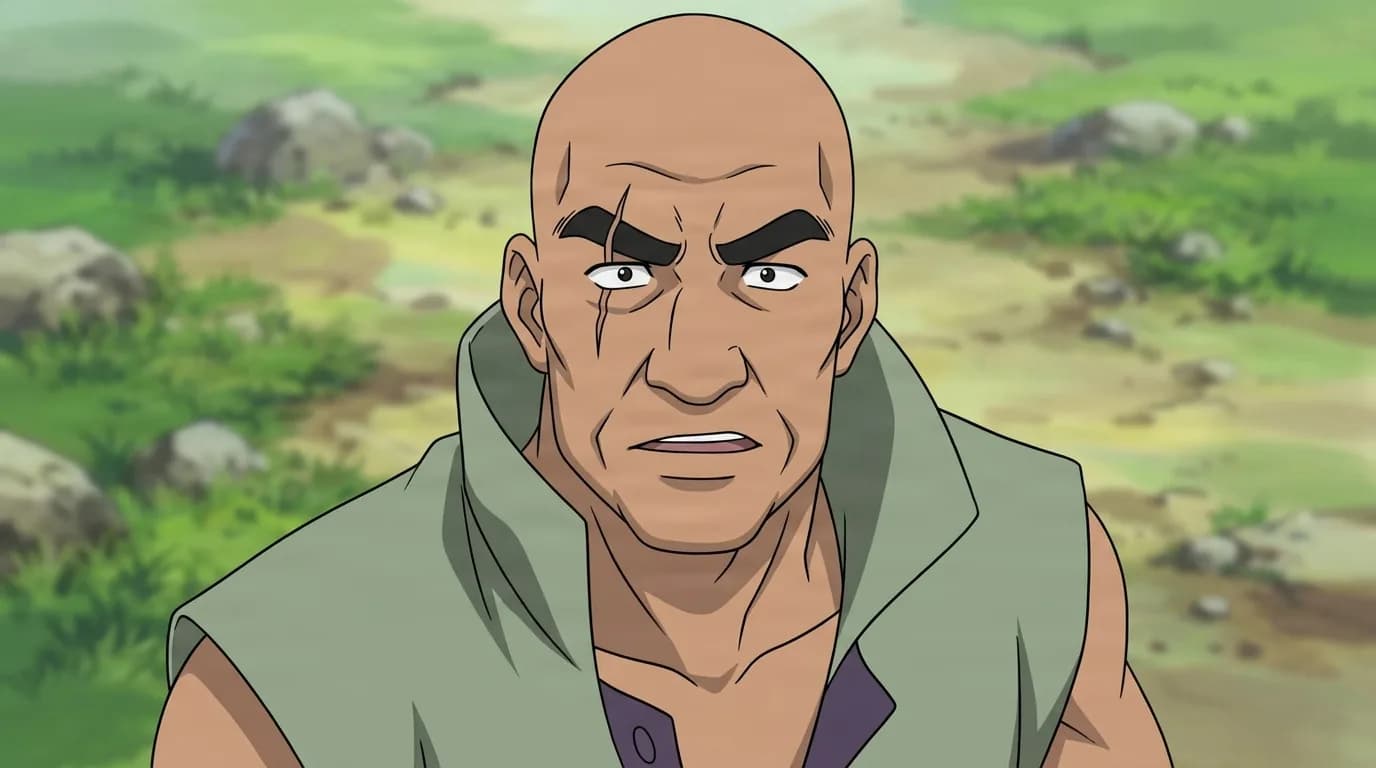 Jigumo from Naruto in a close-framed cel-shaded anime scene with a detailed environment