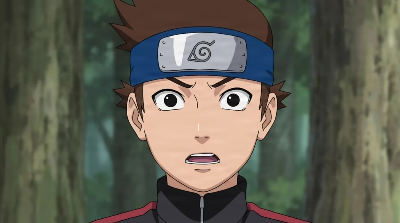 Jirō from Naruto in a close-framed cel-shaded anime scene with a detailed environment