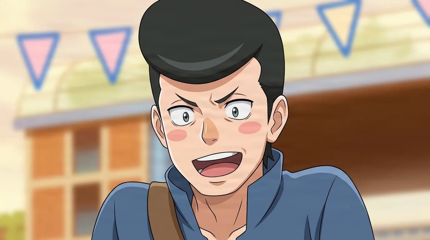 JJ from Naruto in a close-framed cel-shaded anime scene with a detailed environment