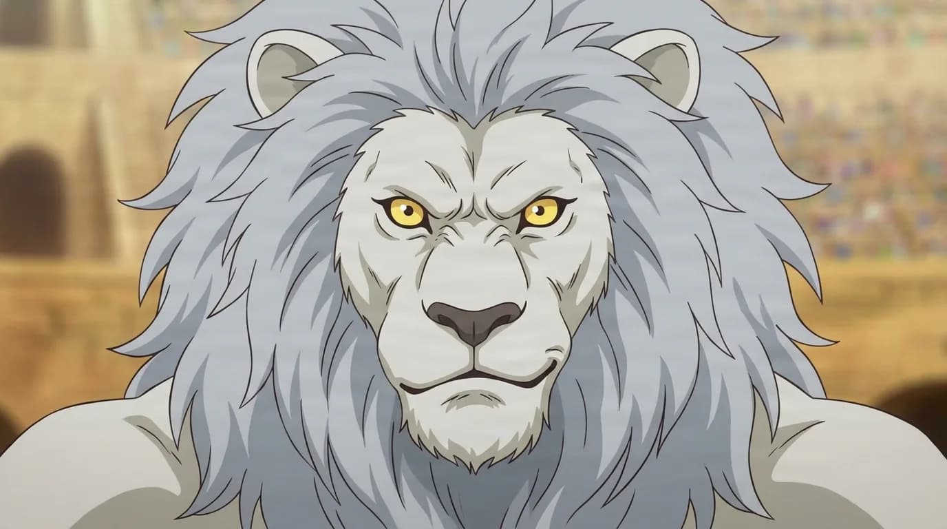 Agyo from One Piece in a close-framed cel-shaded anime scene with a detailed environment
