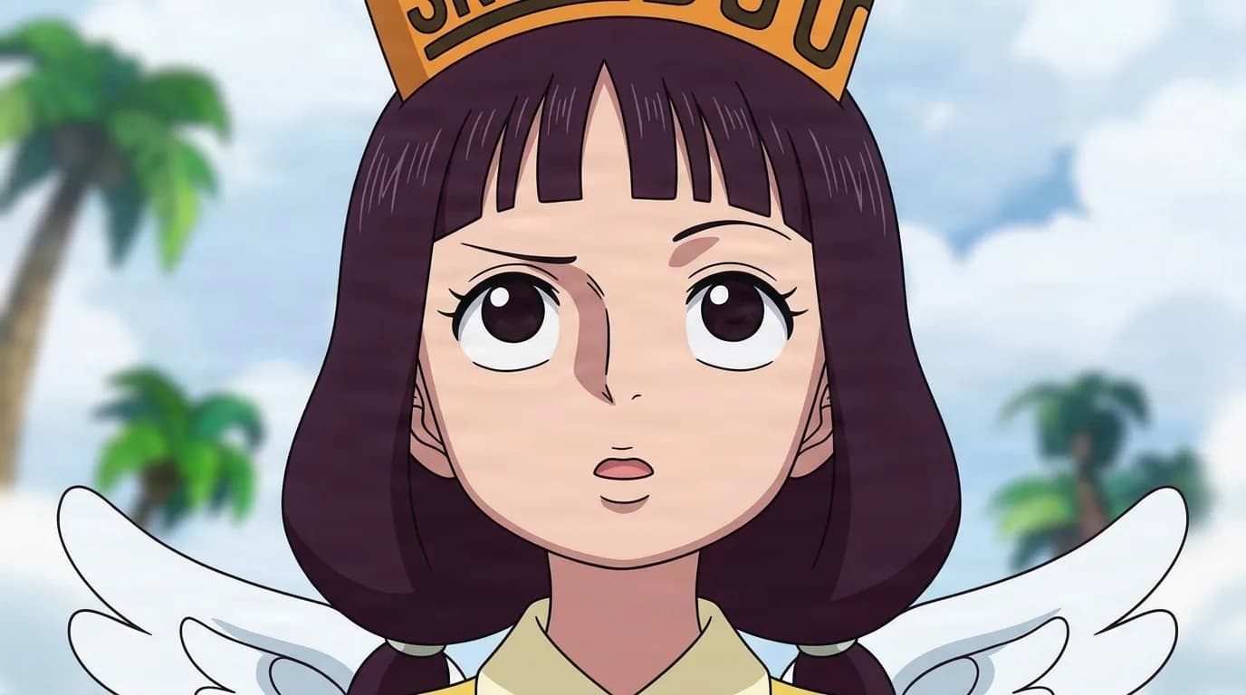 Aisa from One Piece in a close-framed cel-shaded anime scene with a detailed environment