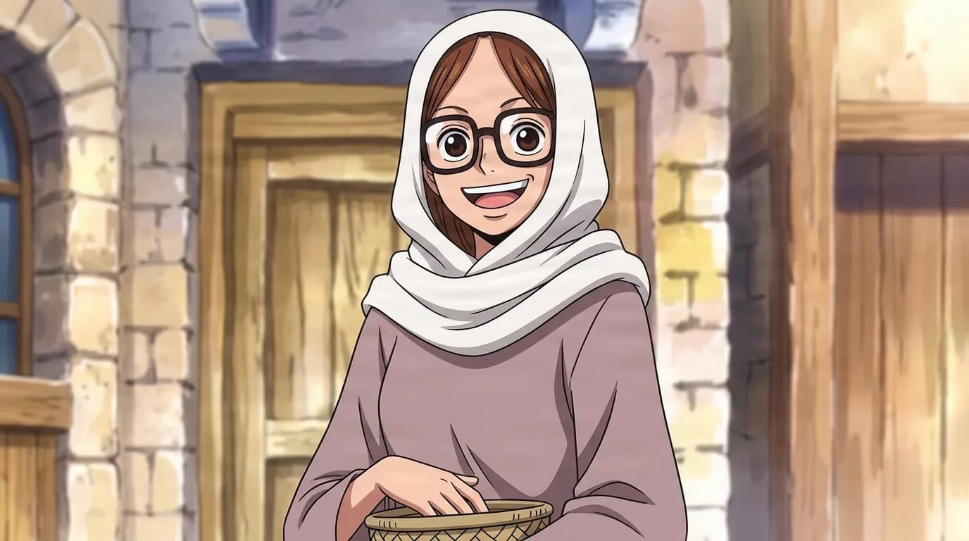 Aswa from One Piece in a close-framed cel-shaded anime scene with a detailed environment