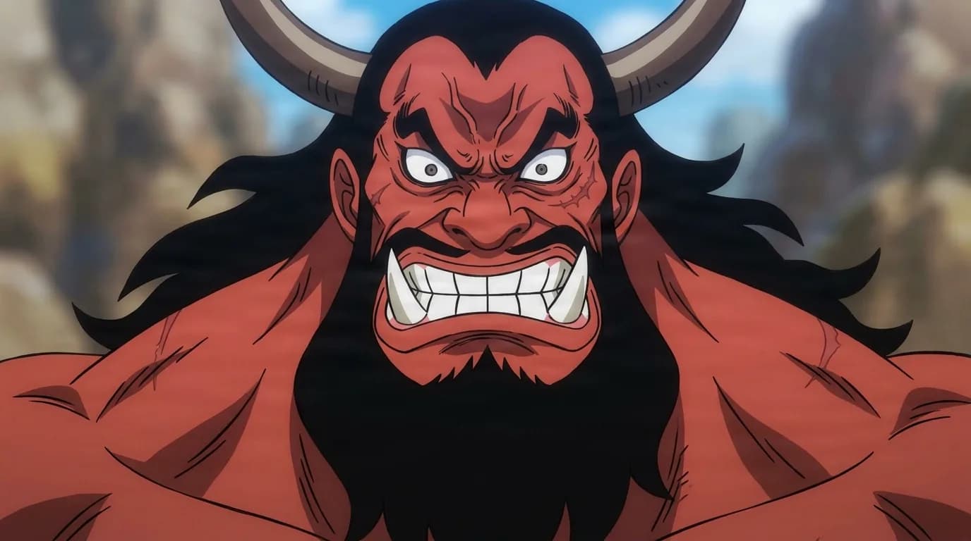 Babanuki from One Piece in a close-framed cel-shaded anime scene with a detailed environment