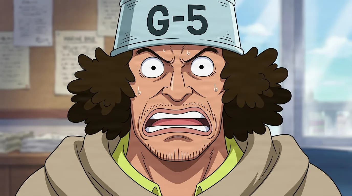 Bakezo from One Piece in a close-framed cel-shaded anime scene with a detailed environment