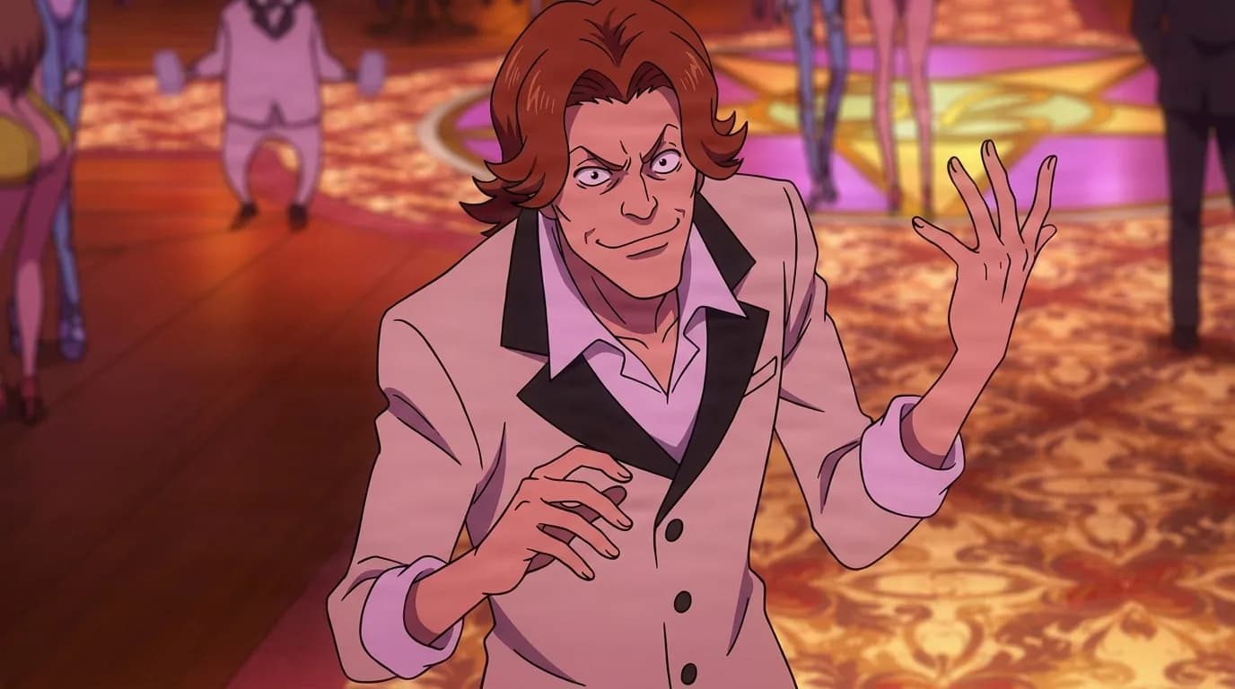 Bandsman from One Piece in a close-framed cel-shaded anime scene with a detailed environment