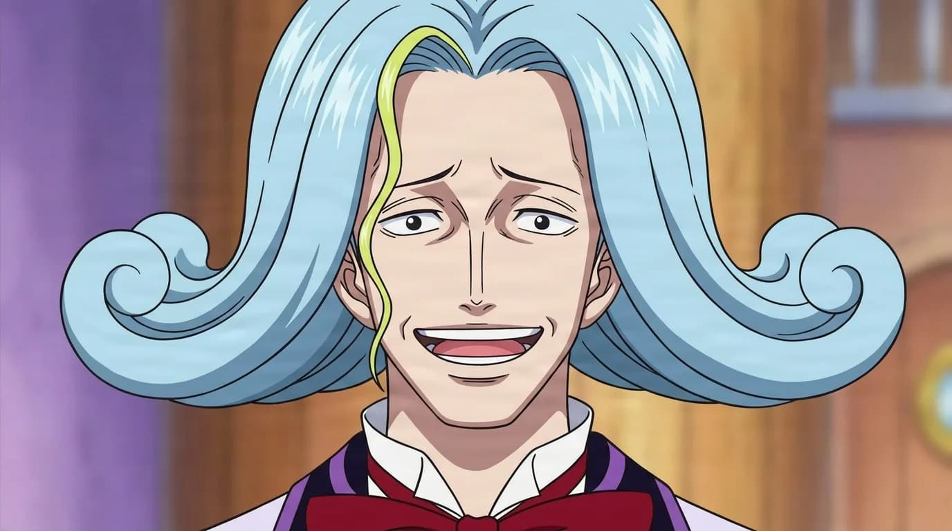 Bayan from One Piece in a close-framed cel-shaded anime scene with a detailed environment