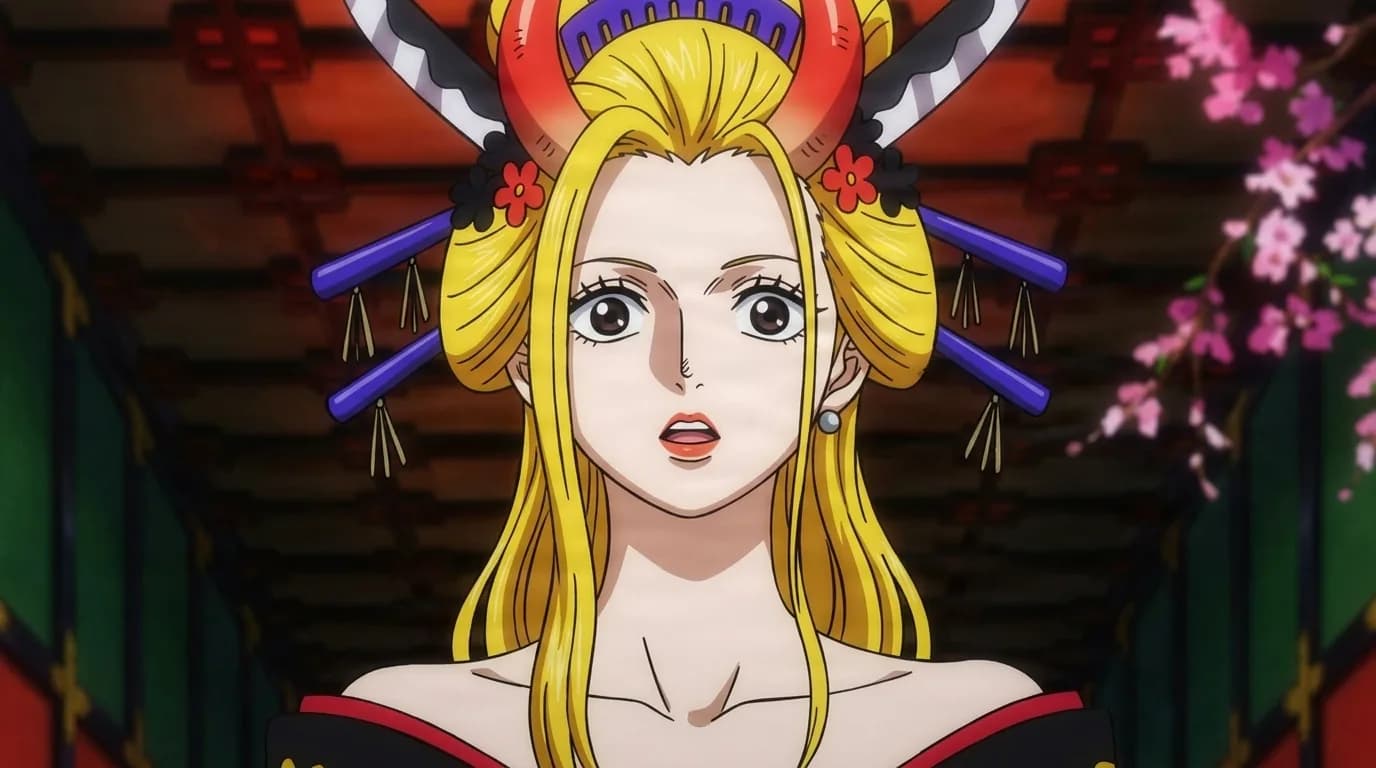 Black Maria from One Piece in a close-framed cel-shaded anime scene with a detailed environment