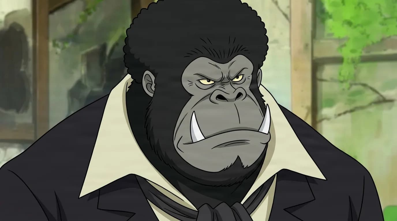 Blackback from One Piece in a close-framed cel-shaded anime scene with a detailed environment