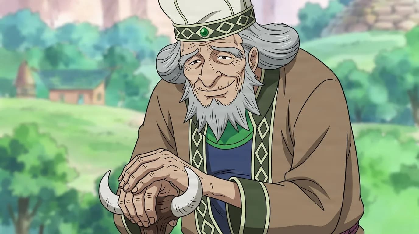 Bokuden from One Piece in a close-framed cel-shaded anime scene with a detailed environment