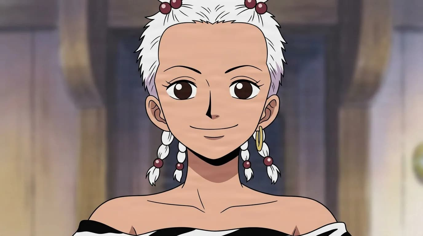 Bonney (Non-Canon) from One Piece in a close-framed cel-shaded anime scene with a detailed environment